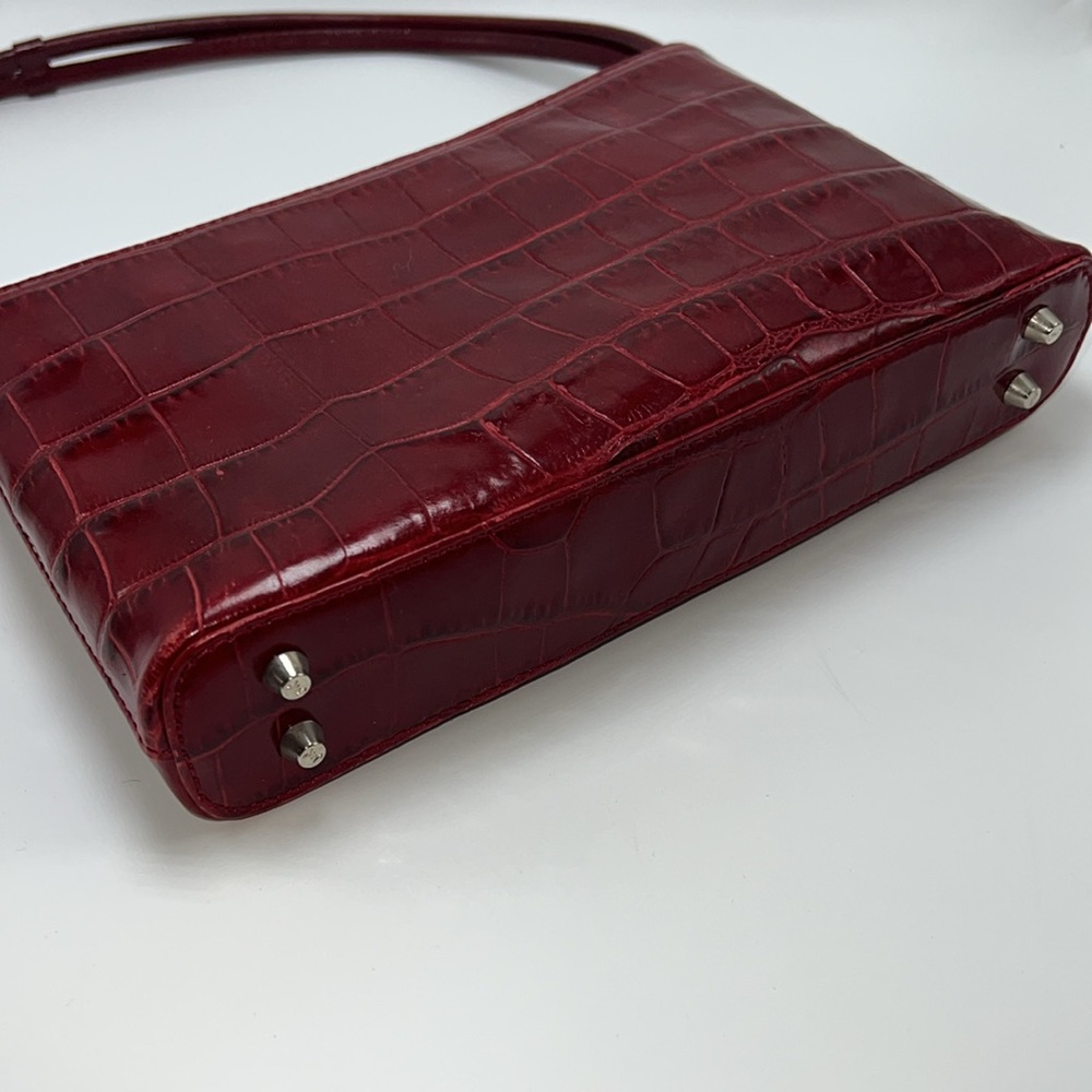 🌹MONSAC SCARLET RED CROCODILE EMBOSSED LEATHER SHOULDER BAG - Picture 10 of 17